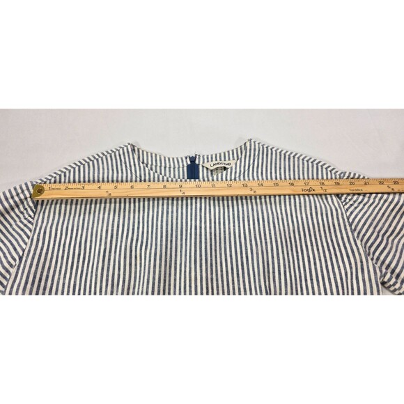 Lands End Womens Dress Linen Blend Natural Striped Navy Nautical Coastal Size 10 - Picture 13 of 16